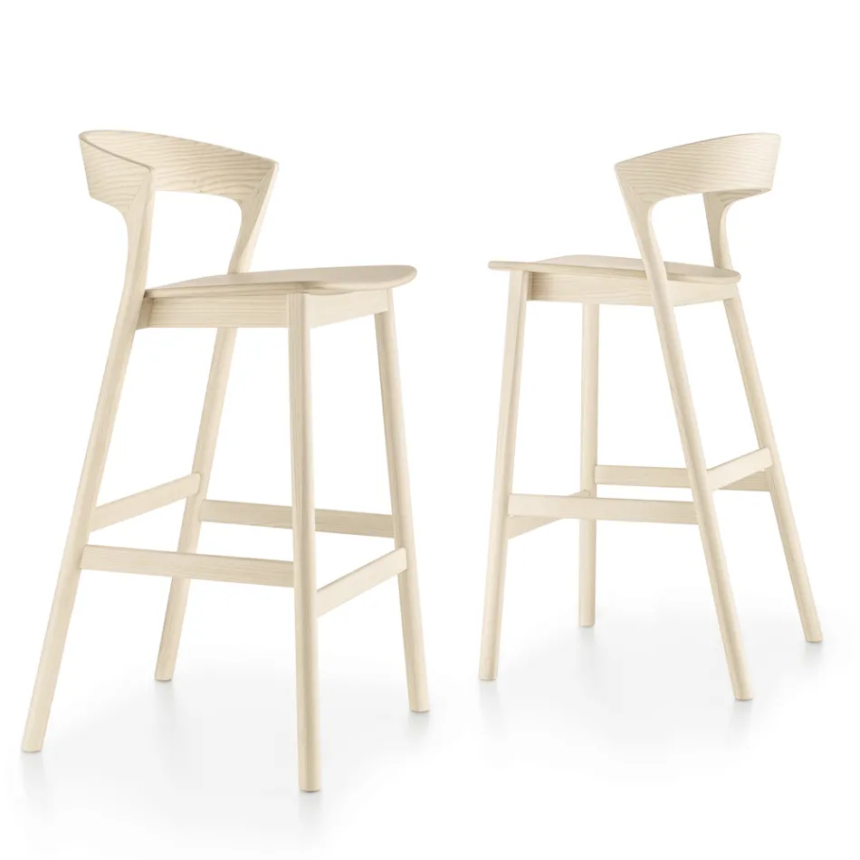 High Kitchen Stool with Ash Wood Structure Made in Italy - Oslo Viadurini