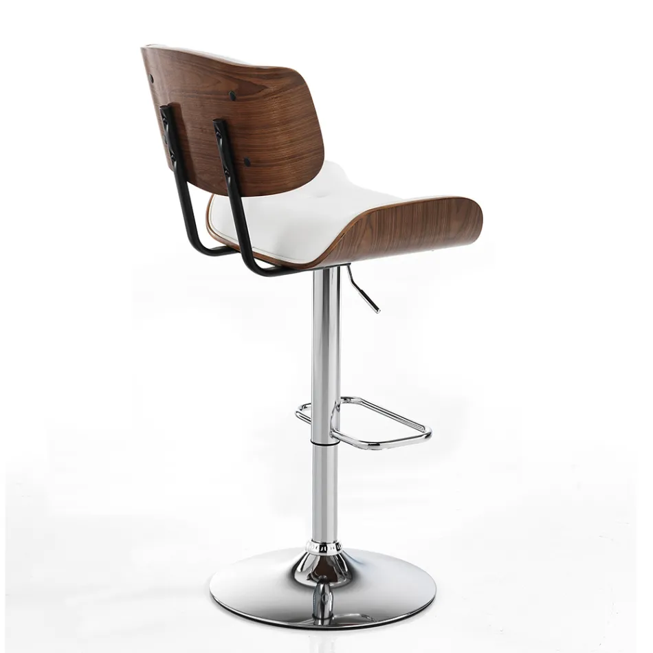 High Kitchen Stool in Synthetic Leather and Plywood - Nebbia Viadurini