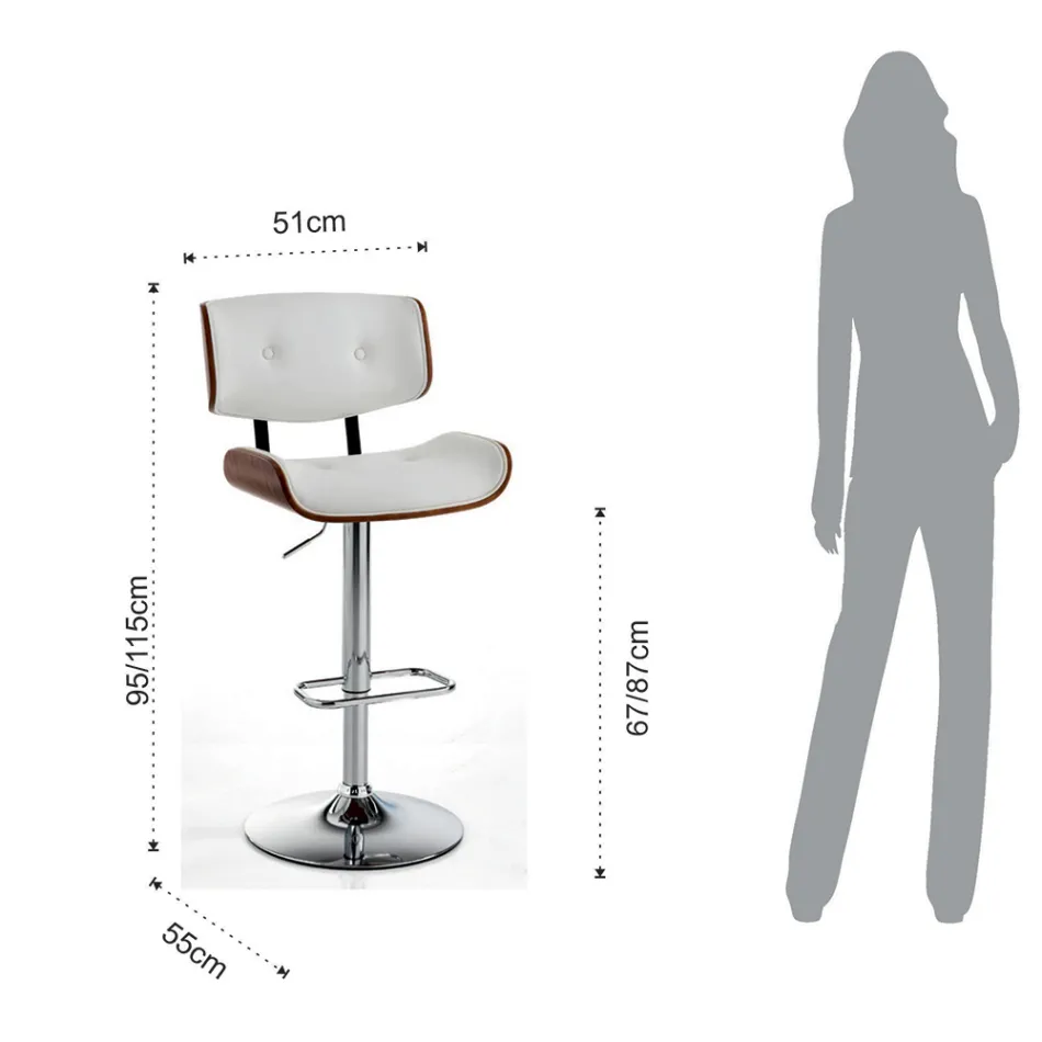 High Kitchen Stool in Synthetic Leather and Plywood - Nebbia Viadurini