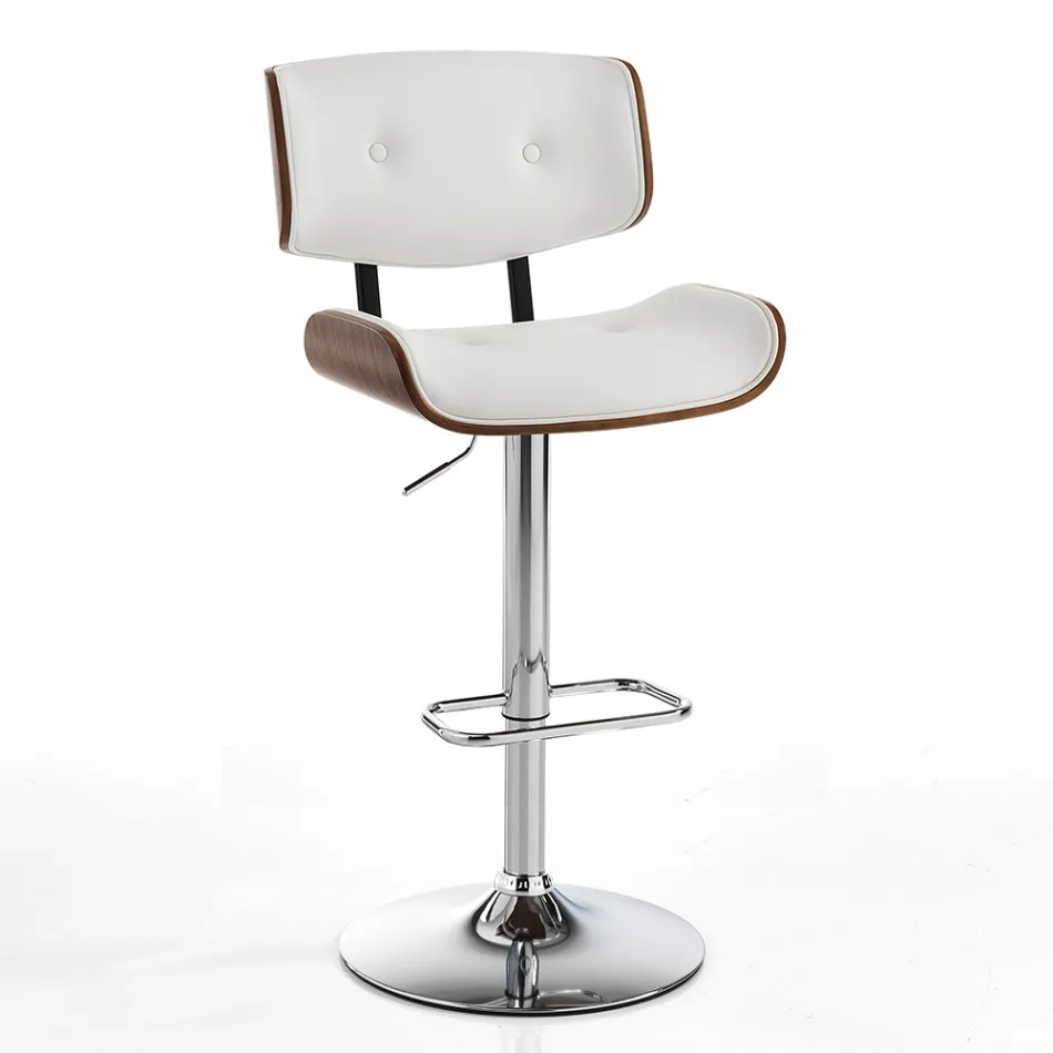 High Kitchen Stool in Synthetic Leather and Plywood - Nebbia Viadurini