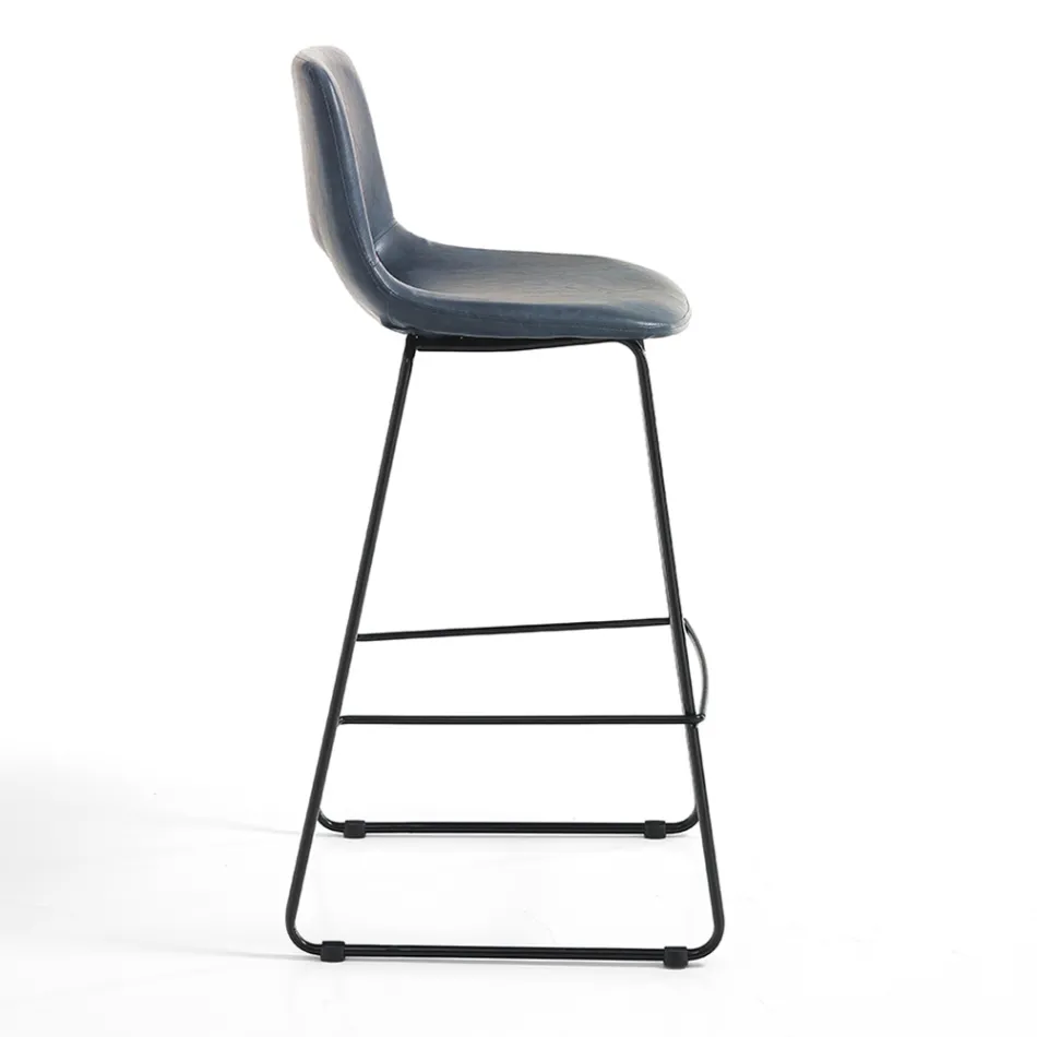 High Kitchen Stool in Synthetic Leather and Black Metal 2 Pieces - Yuri Viadurini