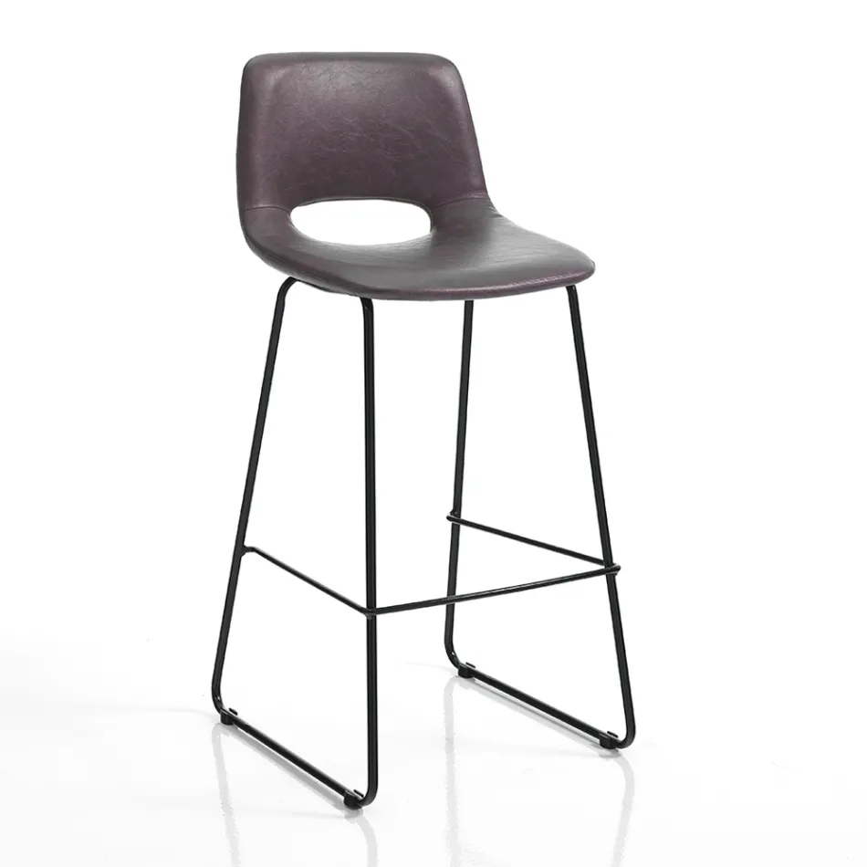 High Kitchen Stool in Synthetic Leather and Black Metal 2 Pieces - Yuri Viadurini