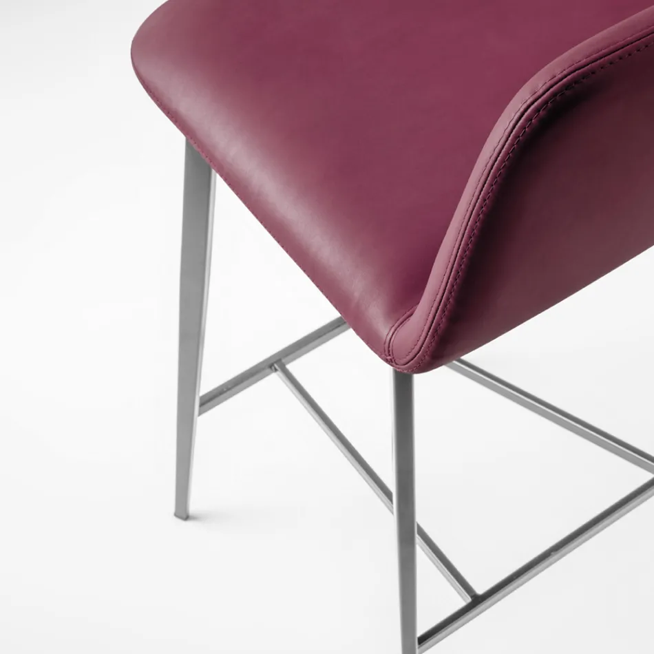 Quality High Stool in Leather with Metal Base Made in Italy - Molde Viadurini