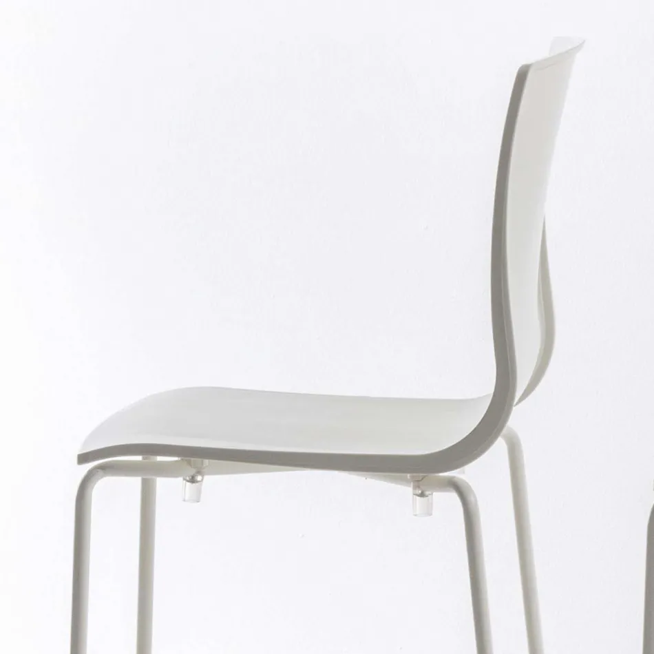 High Stackable Polypropylene Stool with Metal Base, 2 Pieces - Kiara Viadurini