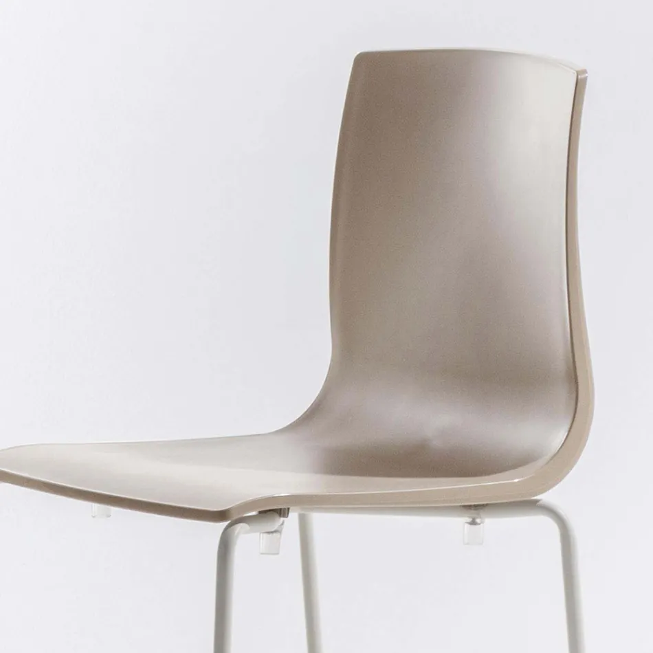 High Stackable Polypropylene Stool with Metal Base, 2 Pieces - Kiara Viadurini