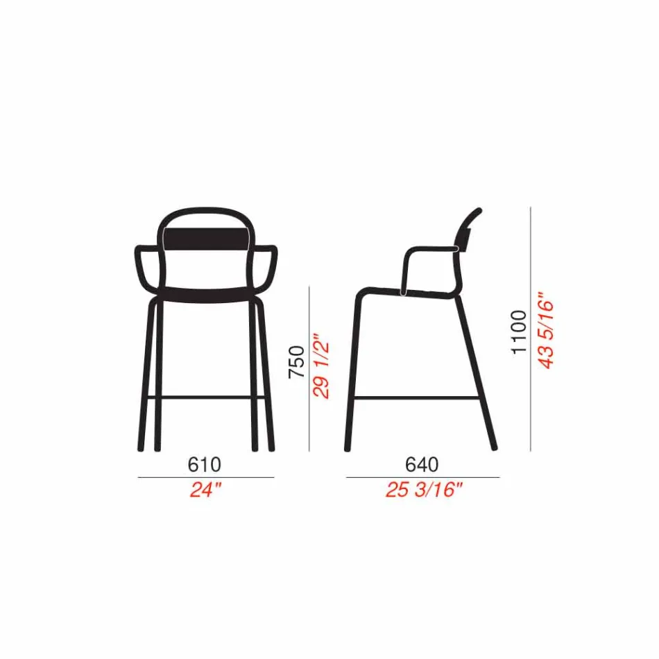 High Outdoor Stool in Aluminum with Armrests Made in Italy - Selima Viadurini