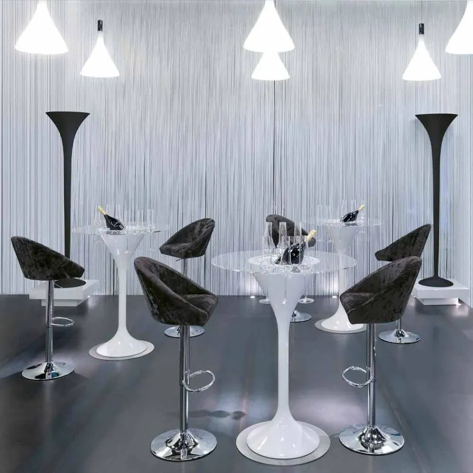 High Stool in Velvet and Steel with Adjustable Lift Made in Italy - Bilbao Viadurini