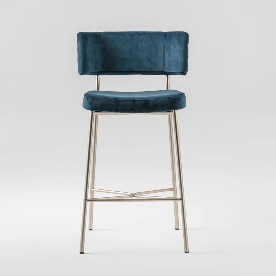 High Quality Stool with Velvet Upholstery Made in Italy - Alaska Viadurini
