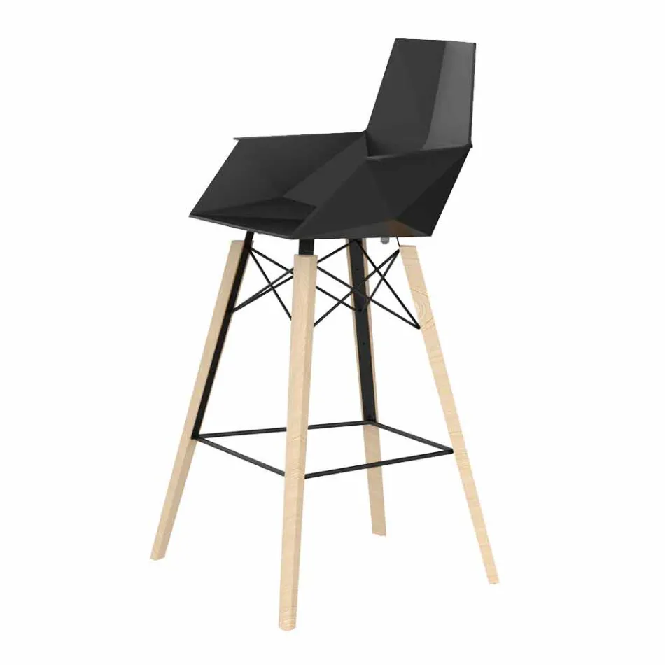 Bar Stool with Armrests in Wood and Plastic Various Colors - Faz Wood by Vondom Viadurini