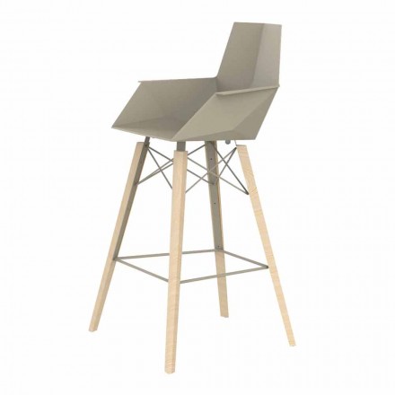 Bar Stool with Armrests in Wood and Plastic Various Colors - Faz Wood by Vondom Viadurini