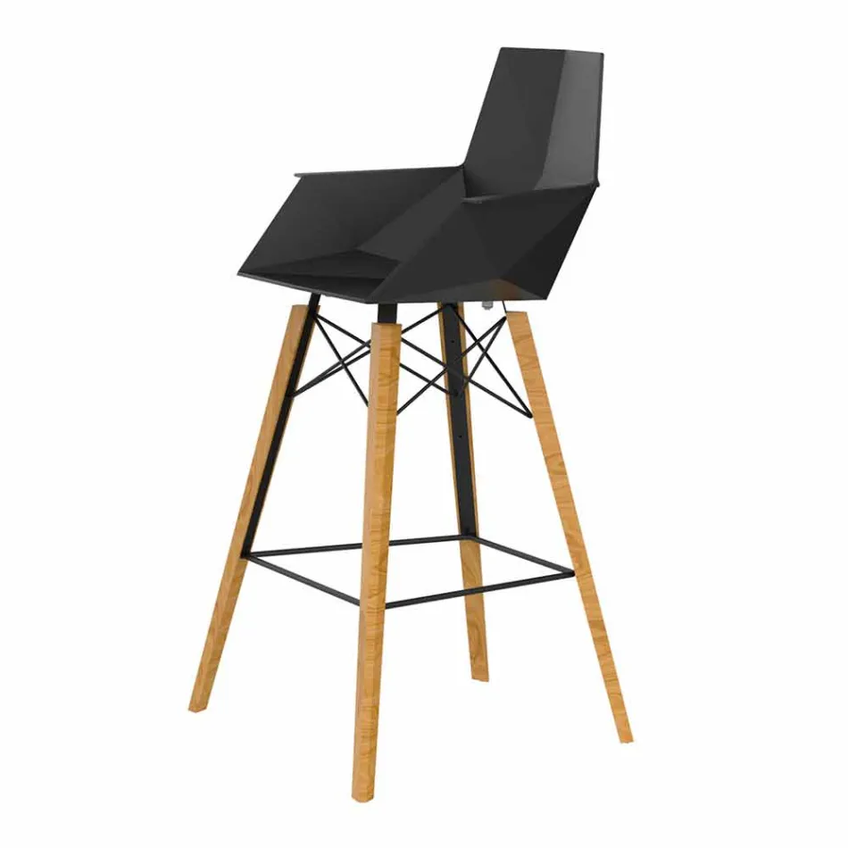 Bar Stool with Armrests in Wood and Plastic Various Colors - Faz Wood by Vondom Viadurini