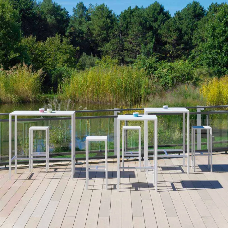 Outdoor Bar Stool in Powder Coated Metal Made in Italy - Meone Viadurini