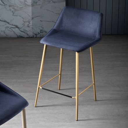 Stool with Metal Legs and Monocoque Fabric Seat Made in Italy - Hinata Viadurini