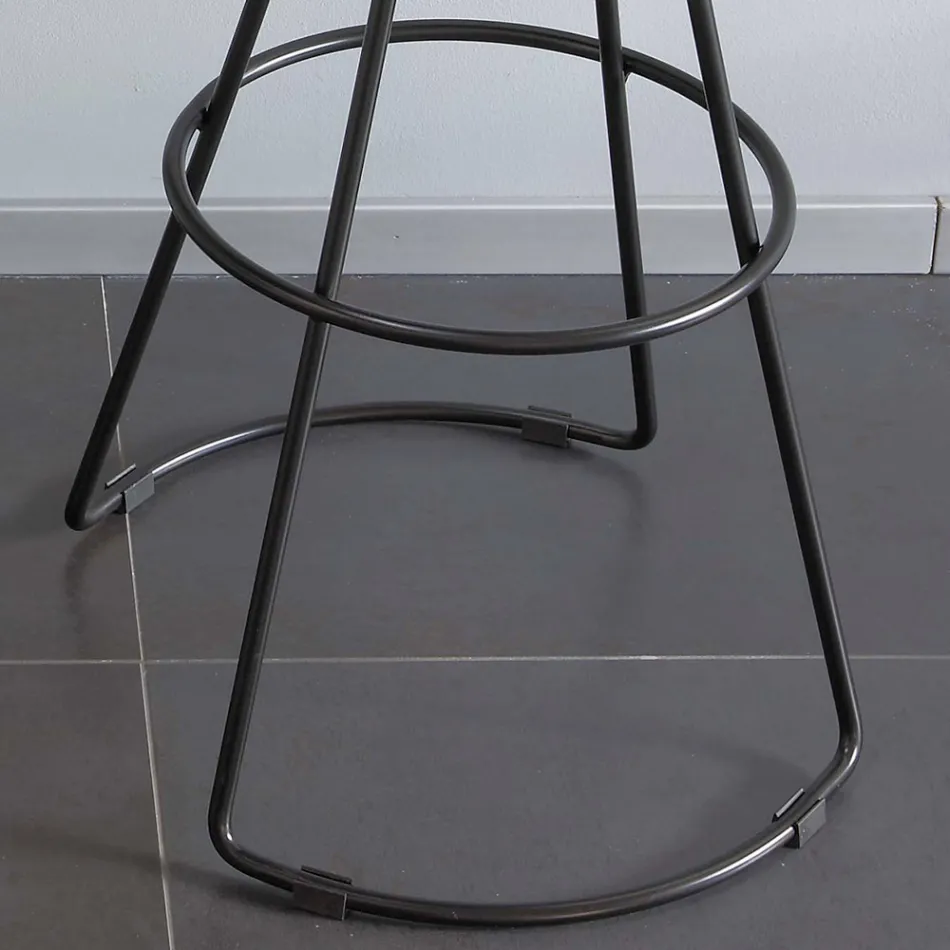 Stool with Black Metal Structure and Black Eco-Leather Seat - Miscia Viadurini