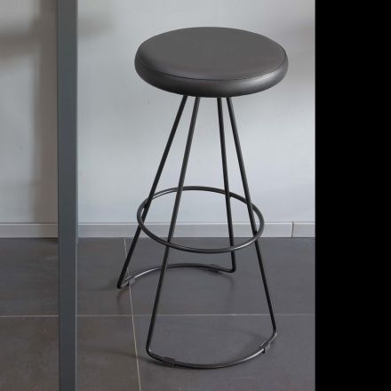 Stool with Black Metal Structure and Black Eco-Leather Seat - Miscia Viadurini