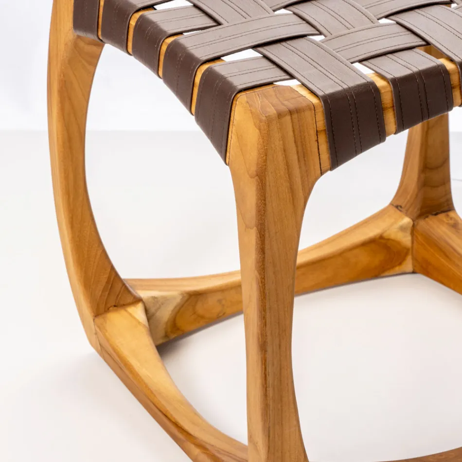 Designer Bathroom Stool Made of Teak with Woven Seat - Yucca Viadurini