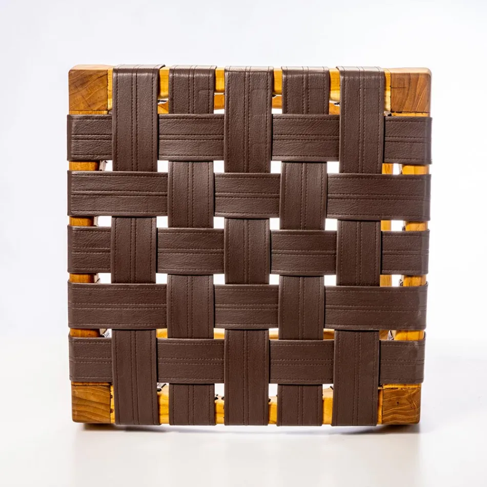 Designer Bathroom Stool Made of Teak with Woven Seat - Yucca Viadurini