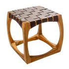 Designer Bathroom Stool Made of Teak with Woven Seat - Yucca Viadurini