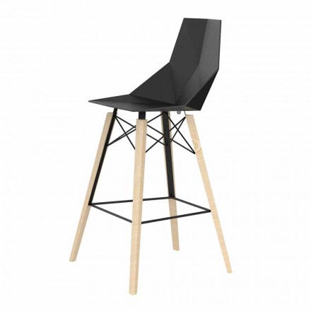 Indoor Bar Stool in Wood and Plastic Various Colors - Faz Wood by Vondom Viadurini