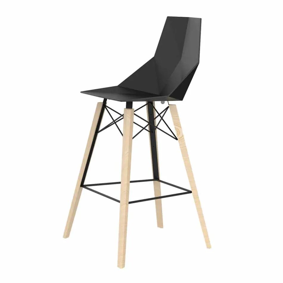 Indoor Bar Stool in Wood and Plastic Various Colors - Faz Wood by Vondom Viadurini