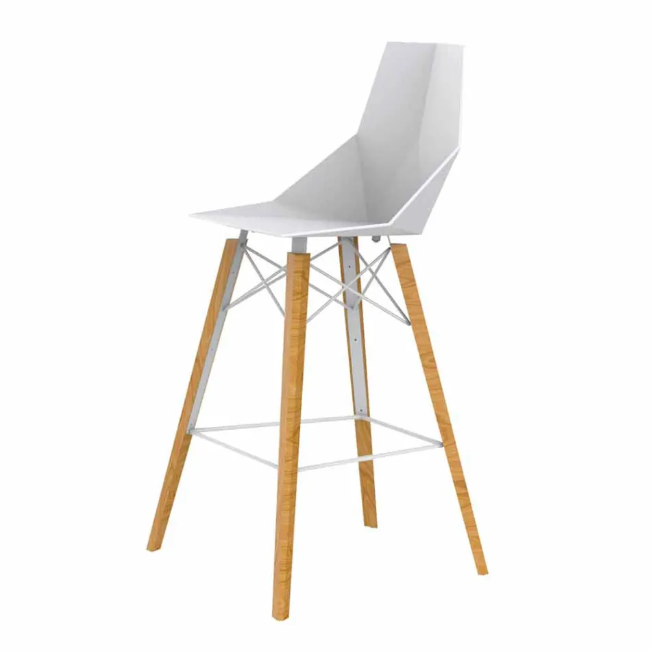 Indoor Bar Stool in Wood and Plastic Various Colors - Faz Wood by Vondom Viadurini