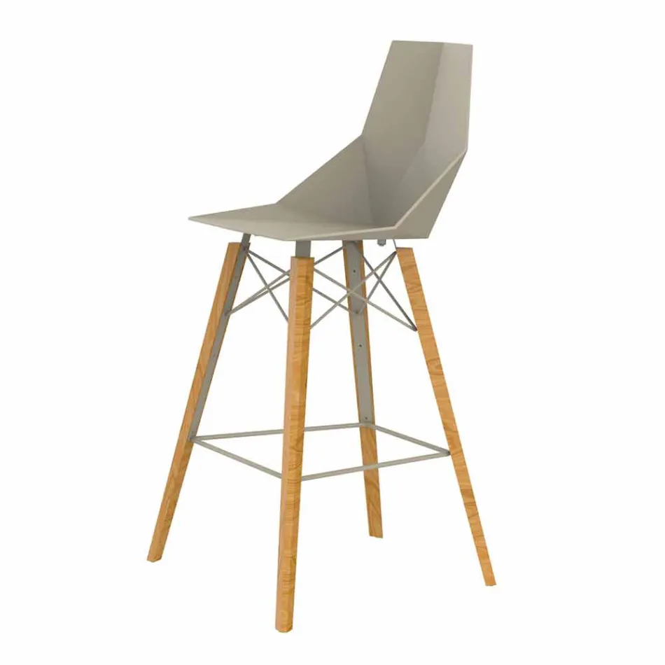 Indoor Bar Stool in Wood and Plastic Various Colors - Faz Wood by Vondom Viadurini