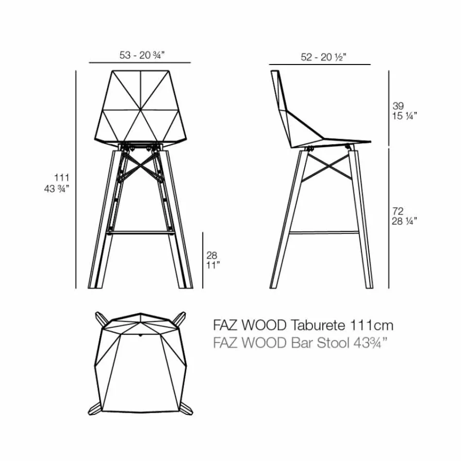 Indoor Bar Stool in Wood and Plastic Various Colors - Faz Wood by Vondom Viadurini