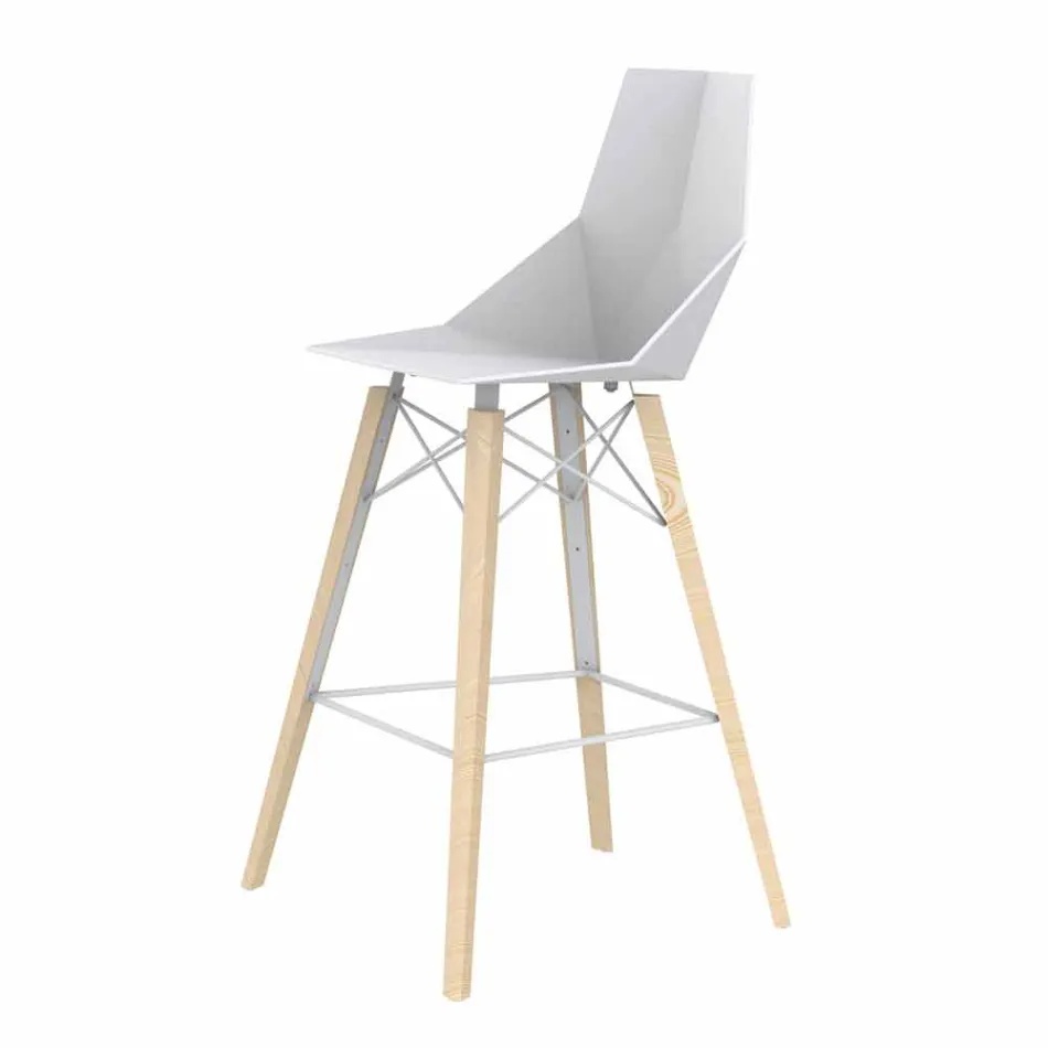 Indoor Bar Stool in Wood and Plastic Various Colors - Faz Wood by Vondom Viadurini