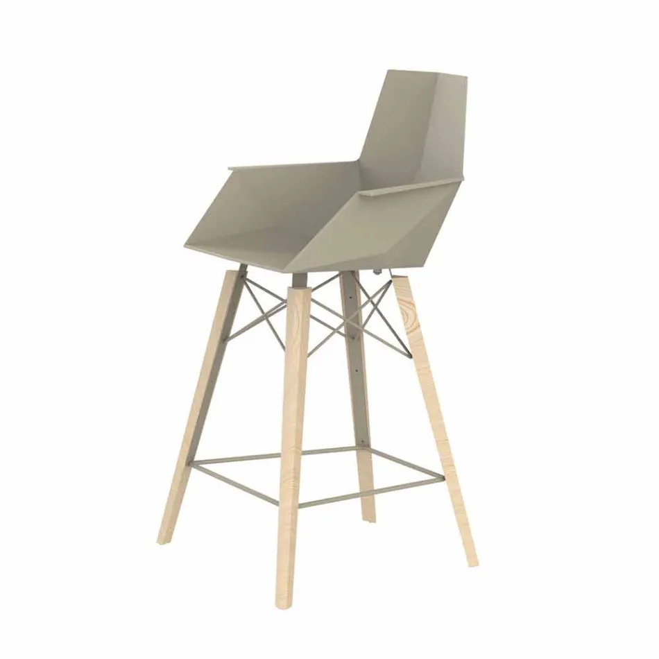 Kitchen Stool with Armrests in Wood and Plastic - Faz Wood by Vondom Viadurini