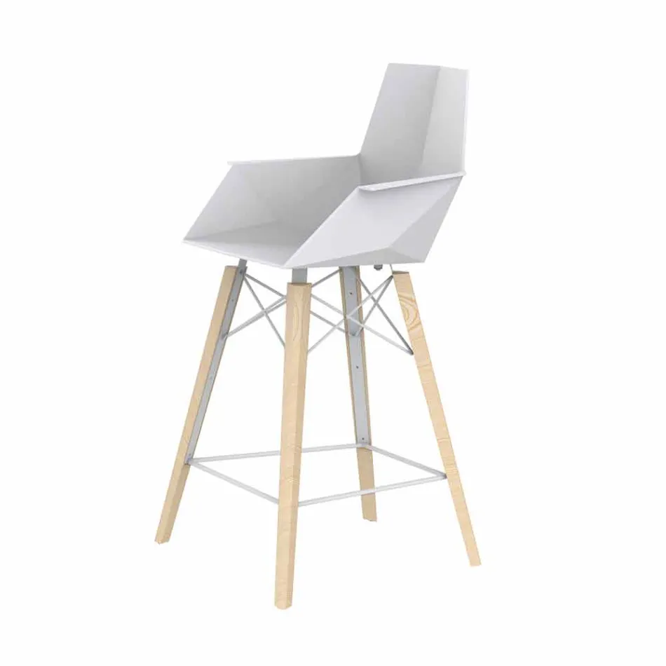 Kitchen Stool with Armrests in Wood and Plastic - Faz Wood by Vondom Viadurini