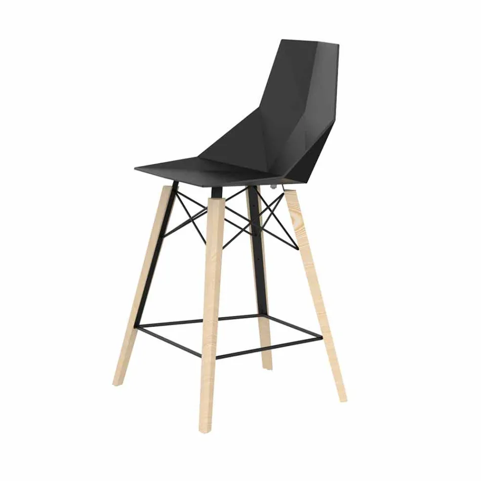 Design Kitchen Stool in Wood and Plastic Various Colors - Faz Wood by Vondom Viadurini