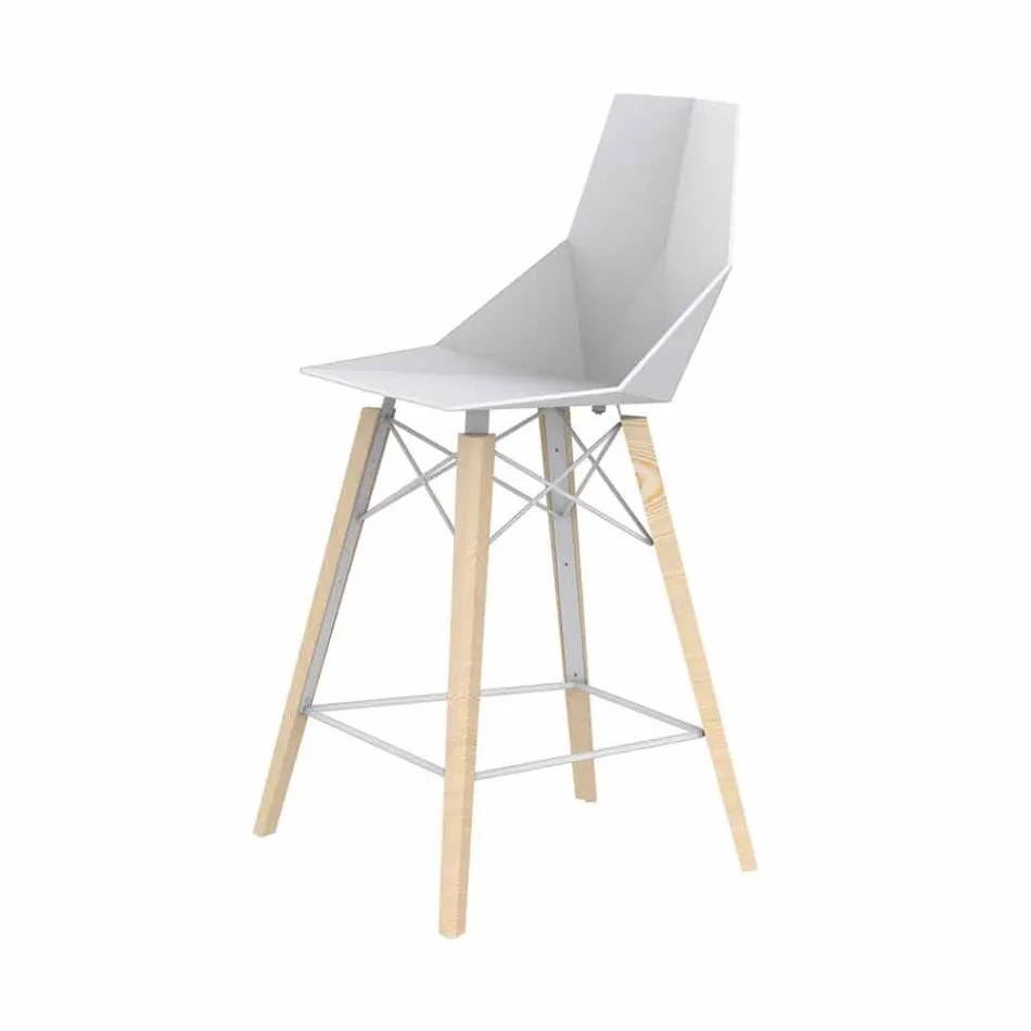 Design Kitchen Stool in Wood and Plastic Various Colors - Faz Wood by Vondom Viadurini