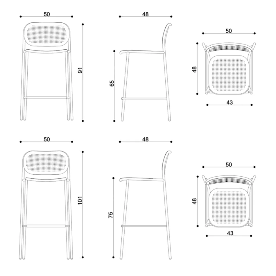 Outdoor Stackable Metal Stool Made in Italy 2 Pieces - Synergy Viadurini