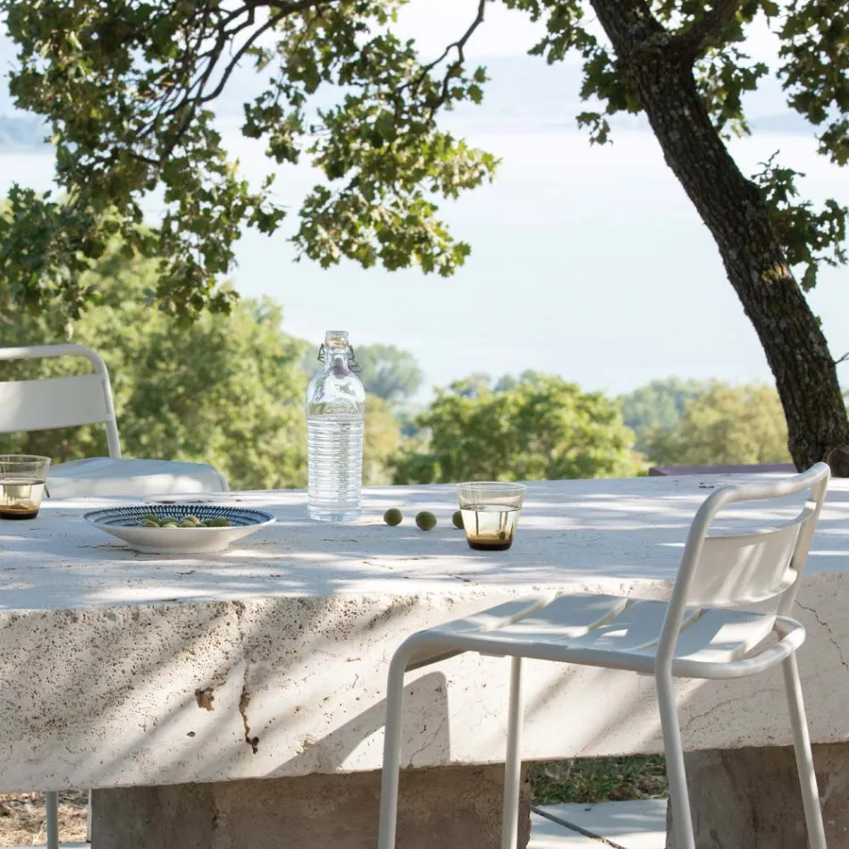 Stackable Outdoor Stool in Galvanized Metal Made in Italy - Amina Viadurini