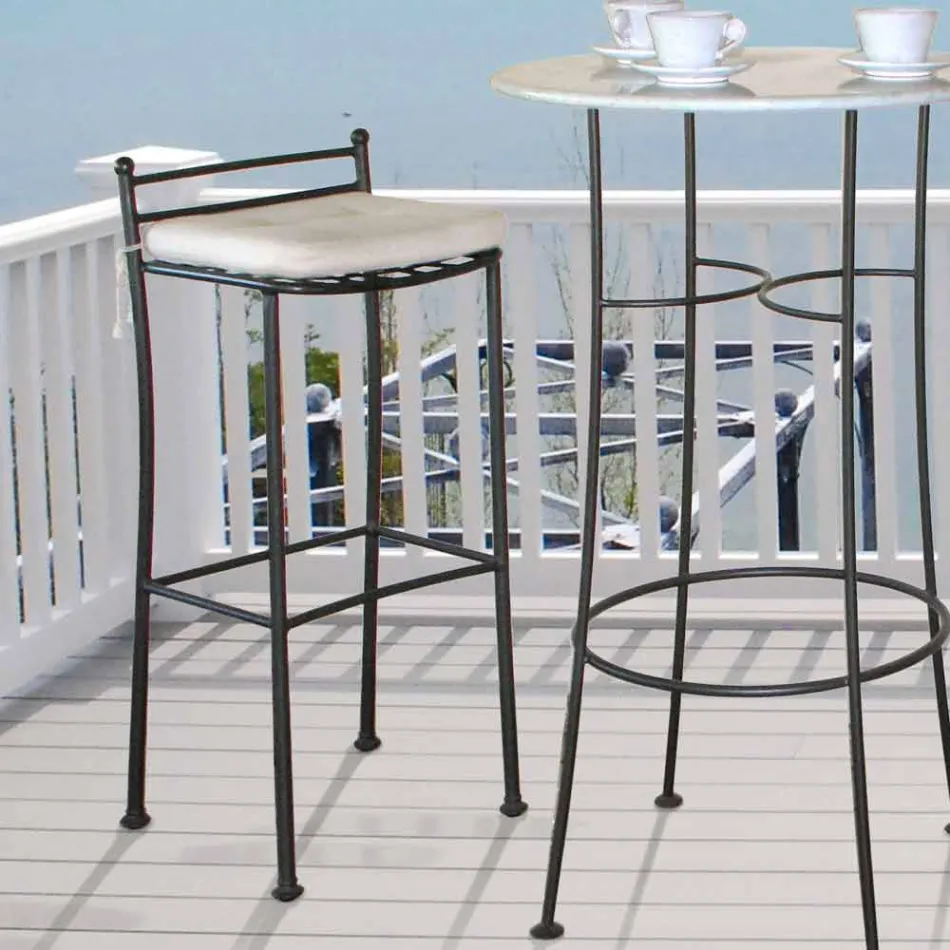 Graphite Iron Outdoor Stool Handcrafted in Italy - Zito Viadurini