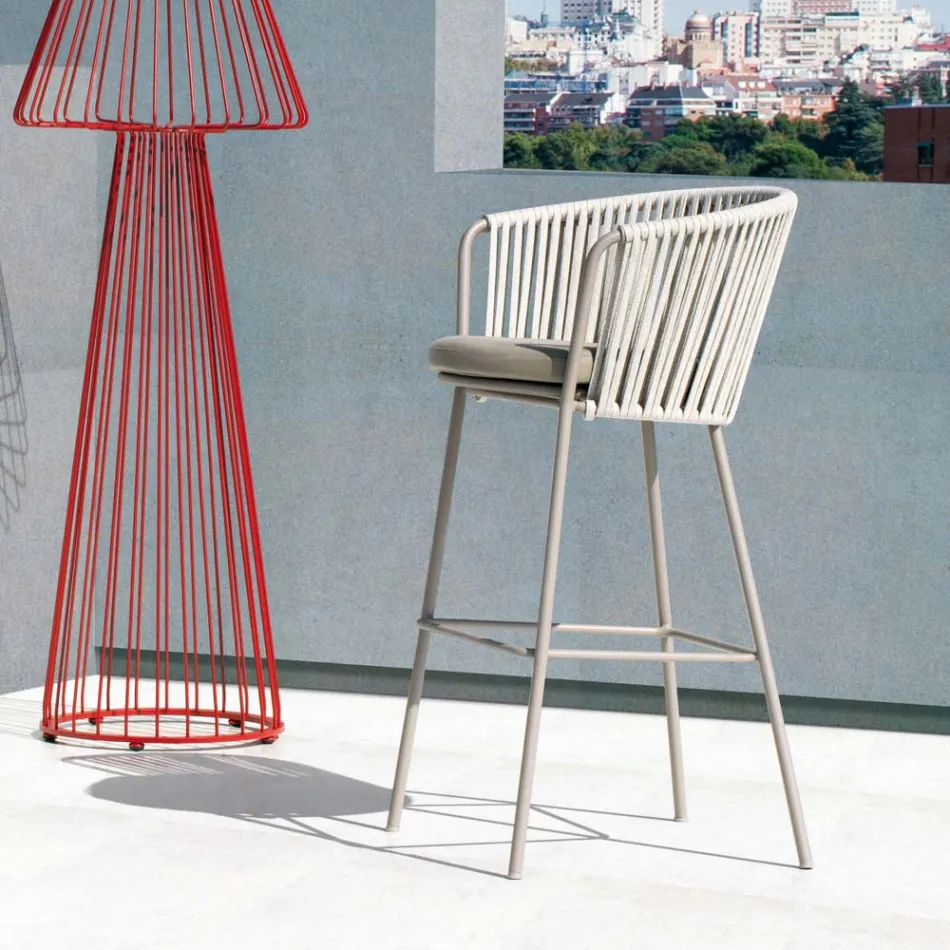 Stainless Steel Garden Stool and Rope Backrest - Luxura Viadurini