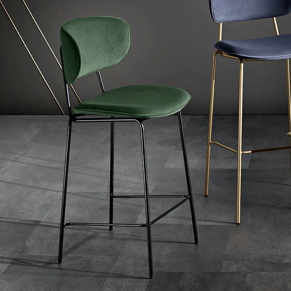 Dining Stool in Fabric of 2 Different Finishes Made in Italy - Sanemi Viadurini