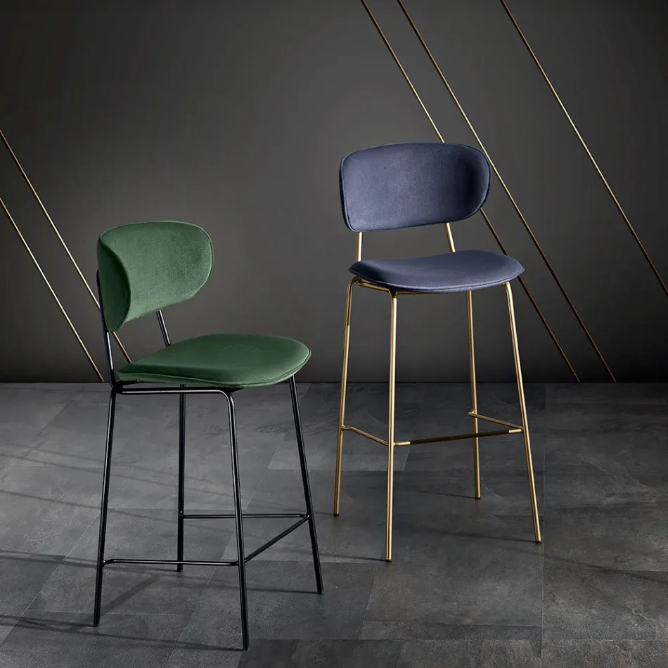 Dining Stool in Fabric of 2 Different Finishes Made in Italy - Sanemi Viadurini