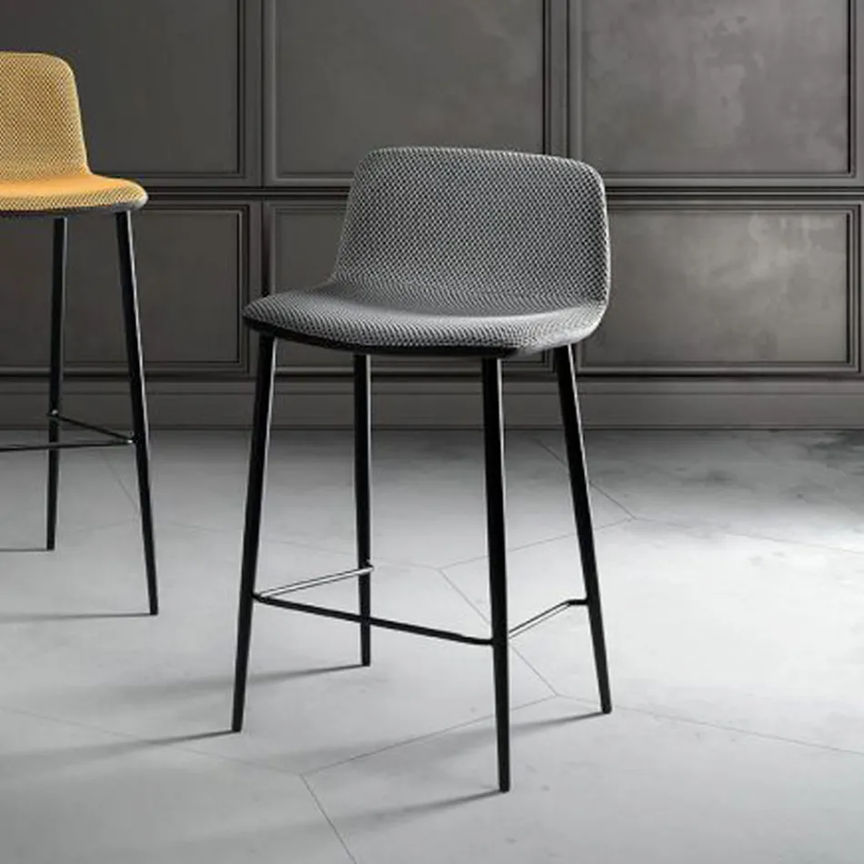 Dining Stool in Vulcano Fabric and Metal Legs Made in Italy - Amane Viadurini