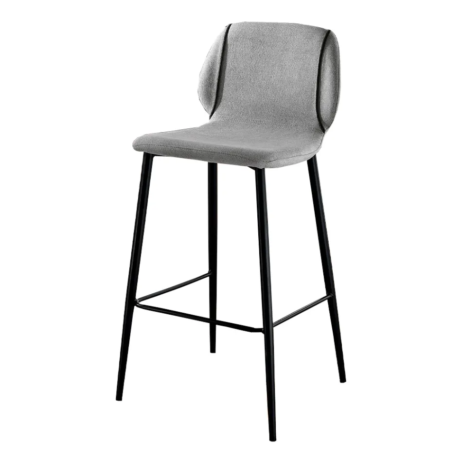 Design Living Room Stool in Fabric with Border and Anthracite Metal - Scarat Viadurini