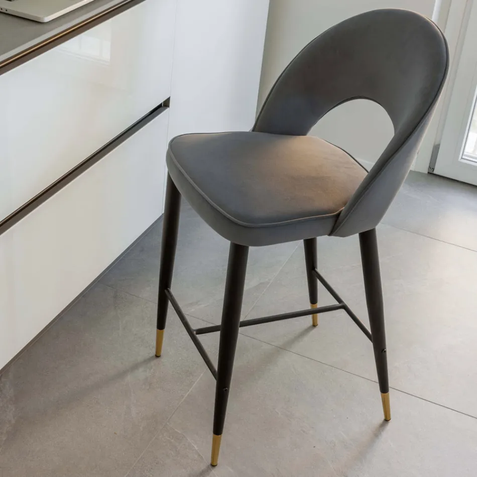 Living Room Stool with Metal Structure and Galvanic Brass Tips - Sergei Viadurini