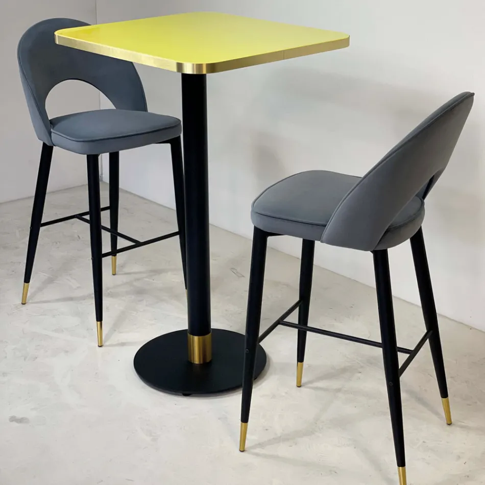 Living Room Stool with Metal Structure and Galvanic Brass Tips - Sergei Viadurini
