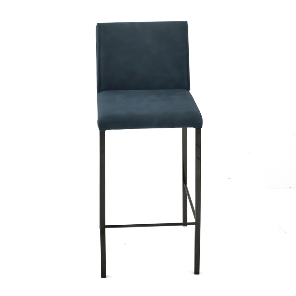 Living Room Stool in Faux Leather and Structure in Nikel Made in Italy - Cleto Viadurini