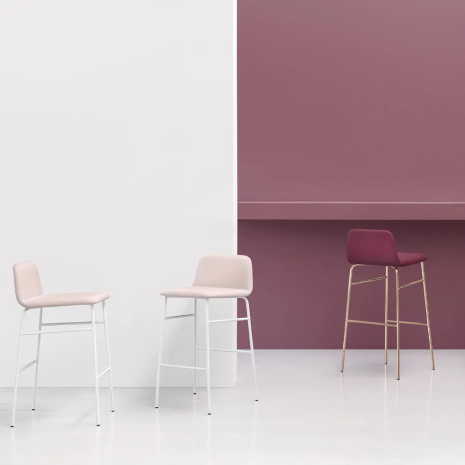 Luxury Stool Covered in Fabric with Metal Base Made in Italy - Molde Viadurini