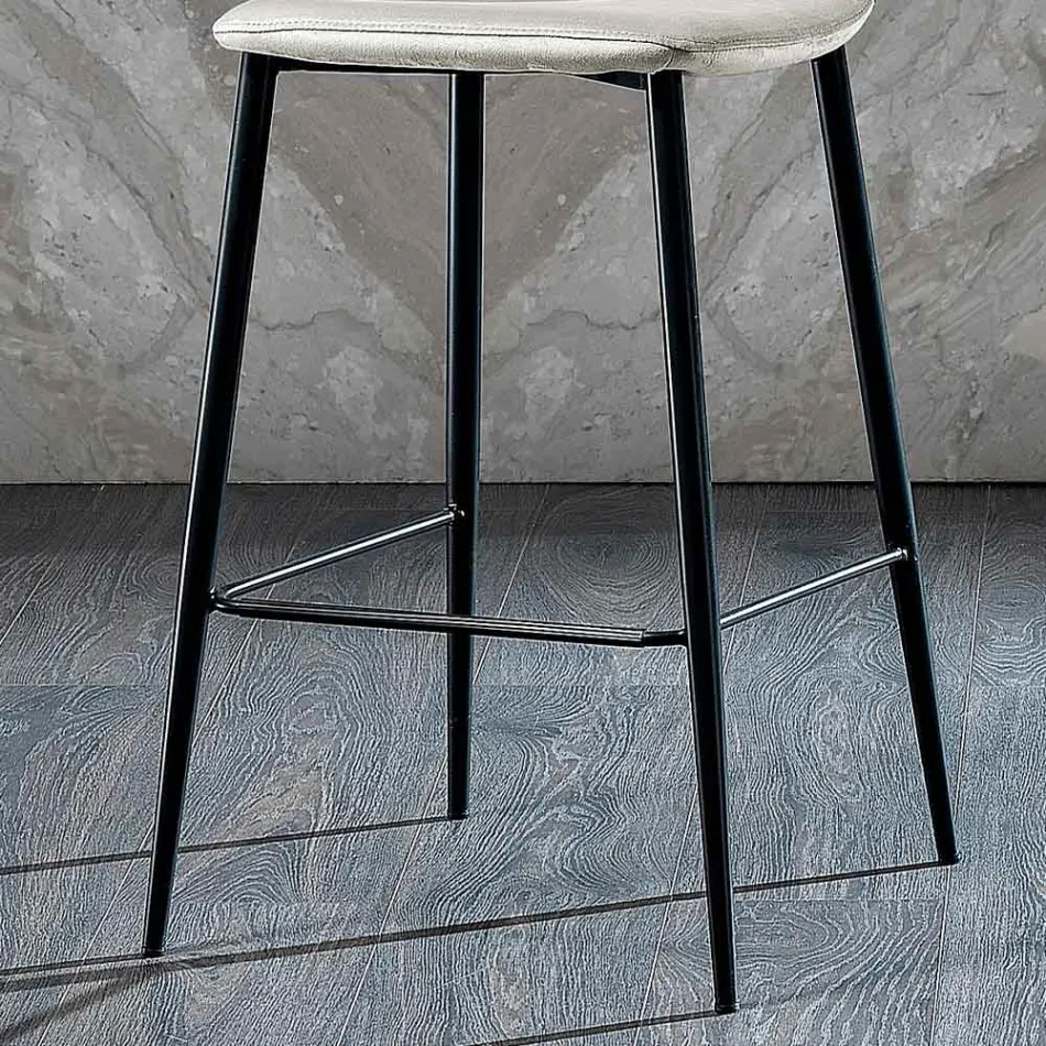 Elegant Stool of Modern Design in Colored Velvet and Metal - Bizet Viadurini