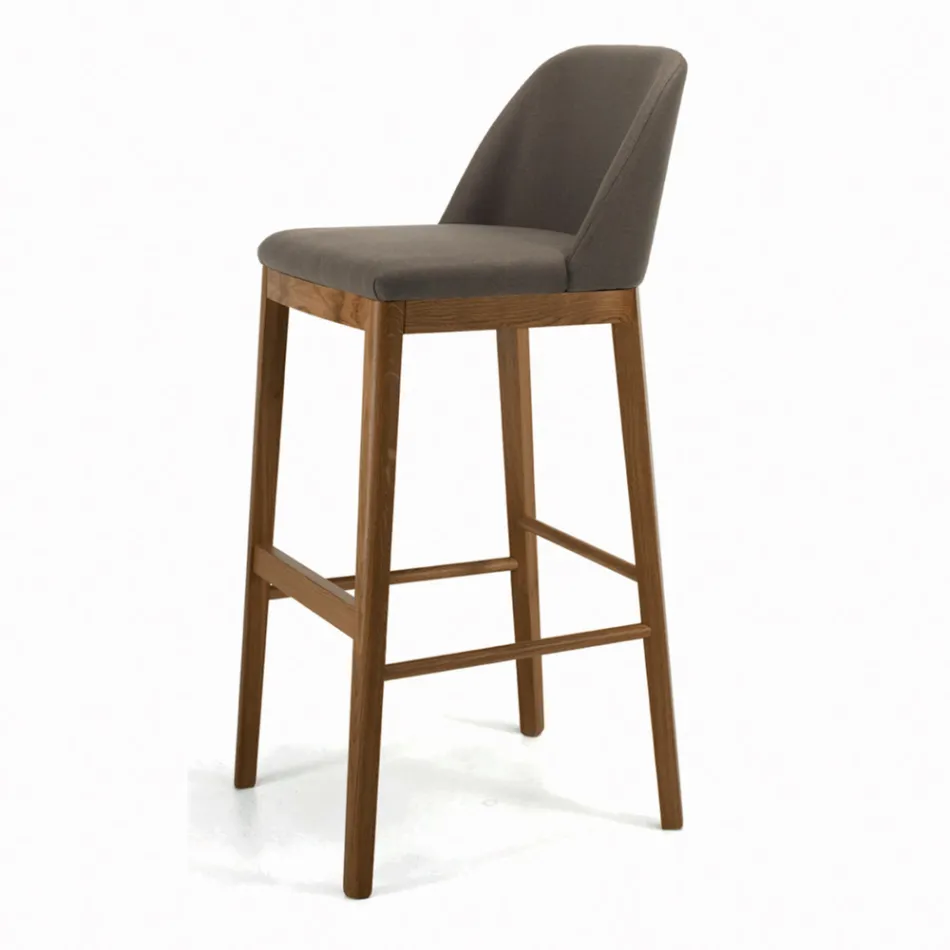 Fixed Stool with Wooden Legs and Padded Seat Made in Italy - Bari Viadurini