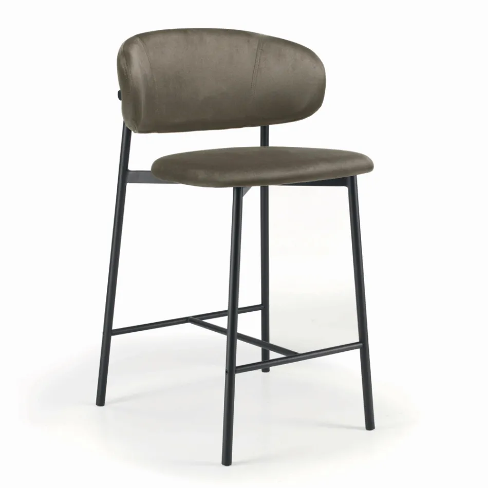 Fixed Stool with Velvet Seat and Backrest Made in Italy - Cagliari Viadurini