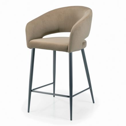 Fixed Stool with Velvet Seat and Steel Base Made in Italy - Alassio Viadurini