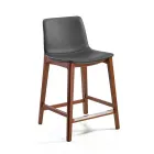 Fixed Design Kitchen Stool in Leather and Wood Made in Italy - Rocco Viadurini