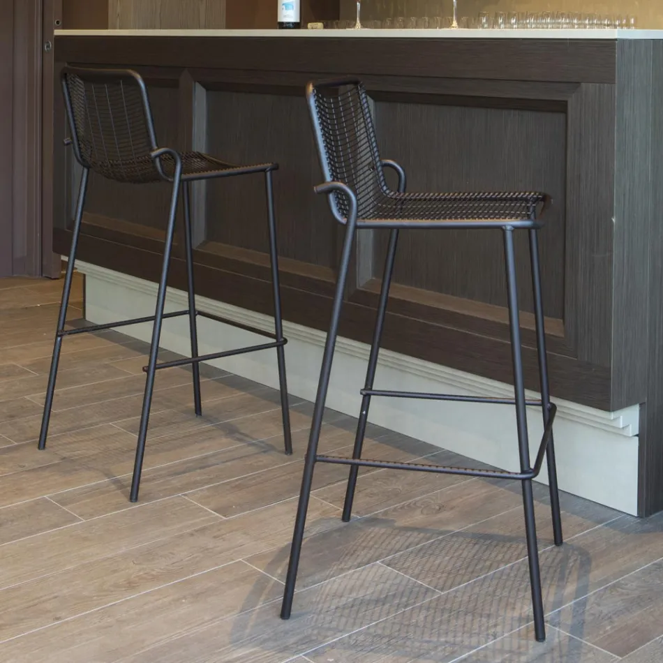 Stackable Outdoor Stool in Metal Made in Italy 2 Pieces - Vikas Viadurini